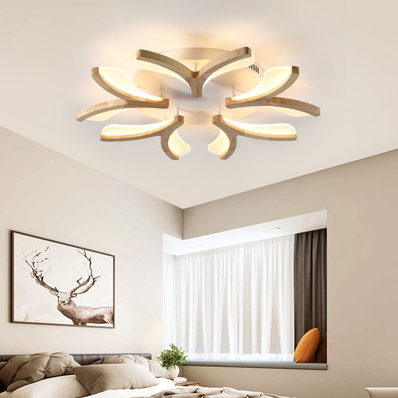 Beige Petal Close to Ceiling Fixture Minimalism LED Wooden Ceiling Mounted Fixture