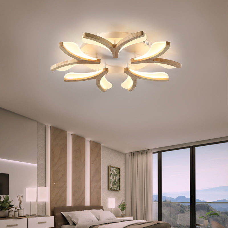 Beige Petal Close to Ceiling Fixture Minimalism LED Wooden Ceiling Mounted Fixture