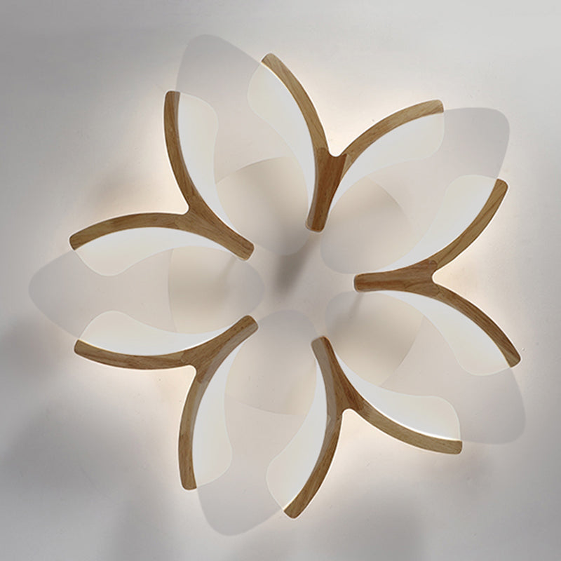 Beige Petal Close to Ceiling Fixture Minimalism LED Wooden Ceiling Mounted Fixture