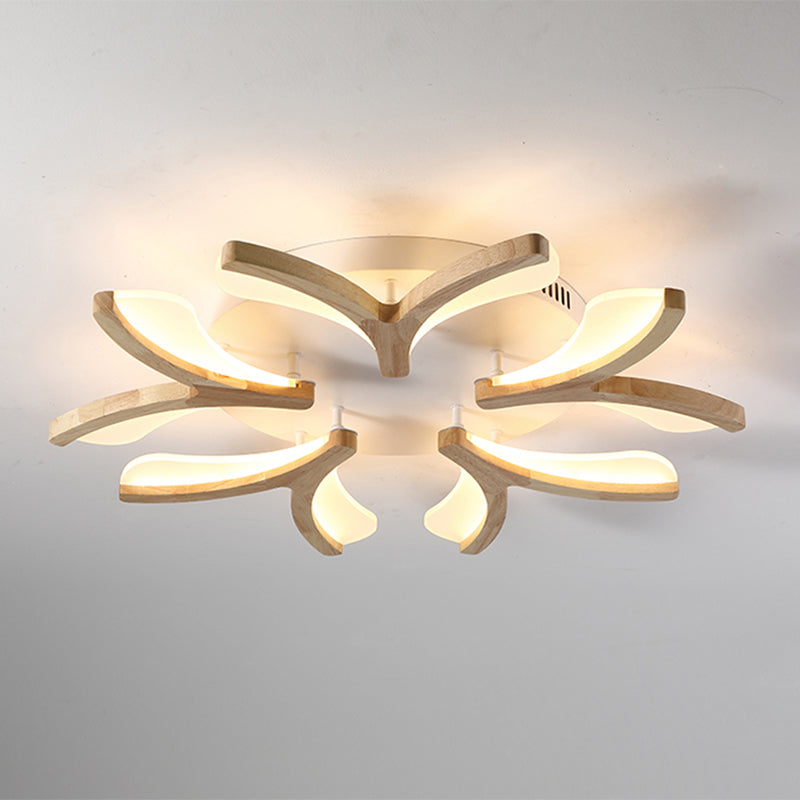 Beige Petal Close to Ceiling Fixture Minimalism LED Wooden Ceiling Mounted Fixture