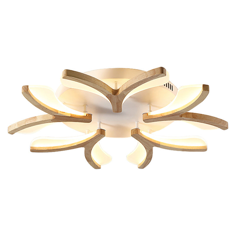 Beige Petal Close to Ceiling Fixture Minimalism LED Wooden Ceiling Mounted Fixture