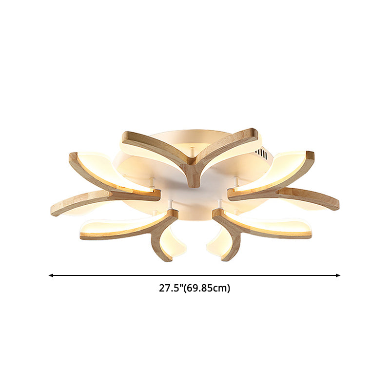 Beige Petal Close to Ceiling Fixture Minimalism LED Wooden Ceiling Mounted Fixture