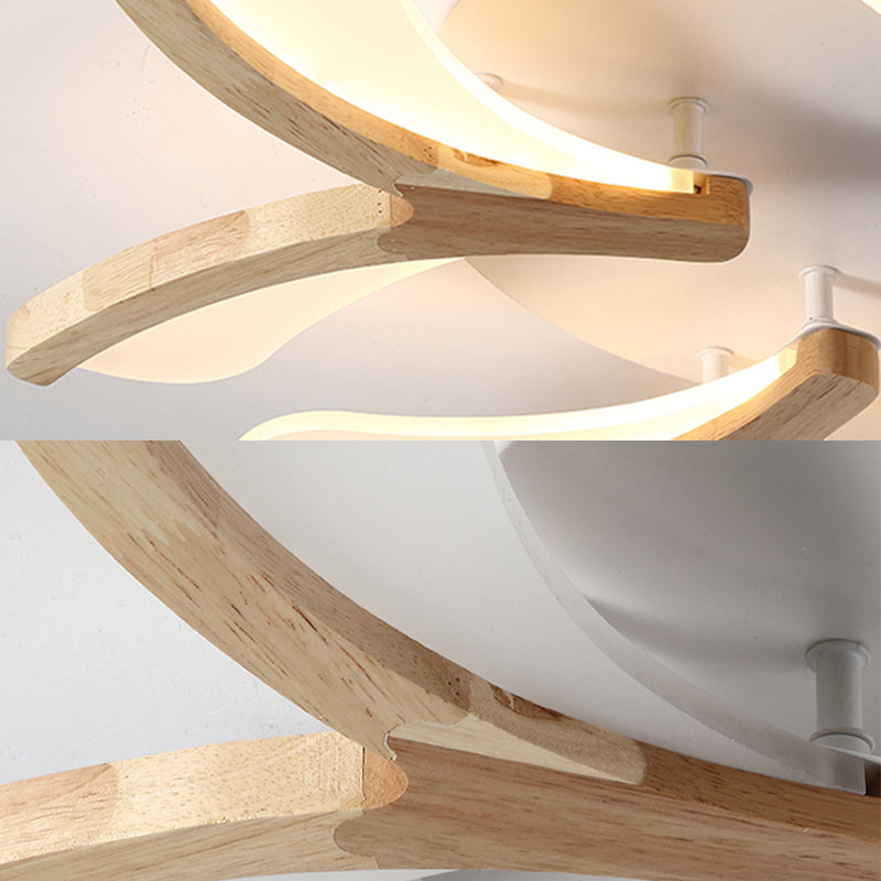 Beige Petal Close to Ceiling Fixture Minimalism LED Wooden Ceiling Mounted Fixture