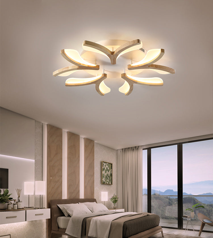 Beige Petal Close to Ceiling Fixture Minimalism LED Wooden Ceiling Mounted Fixture