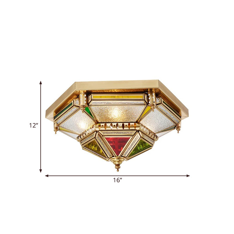 Techo de latón de cristal de bronce Prisma 6 Cabezas Colonialista Lámpara de montaje para sala de estar