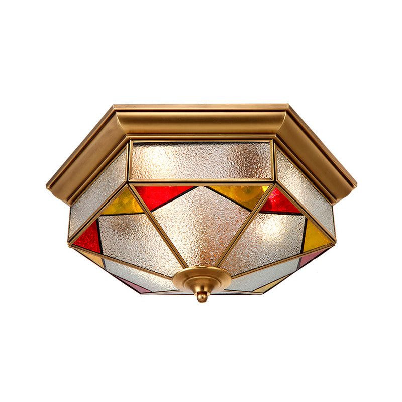 Bubble Glass Red Ceiling Flush Hexagonal 2/3 Heads Colonialist Flush Mount Lamp for Bedroom, 12.5"/19" W