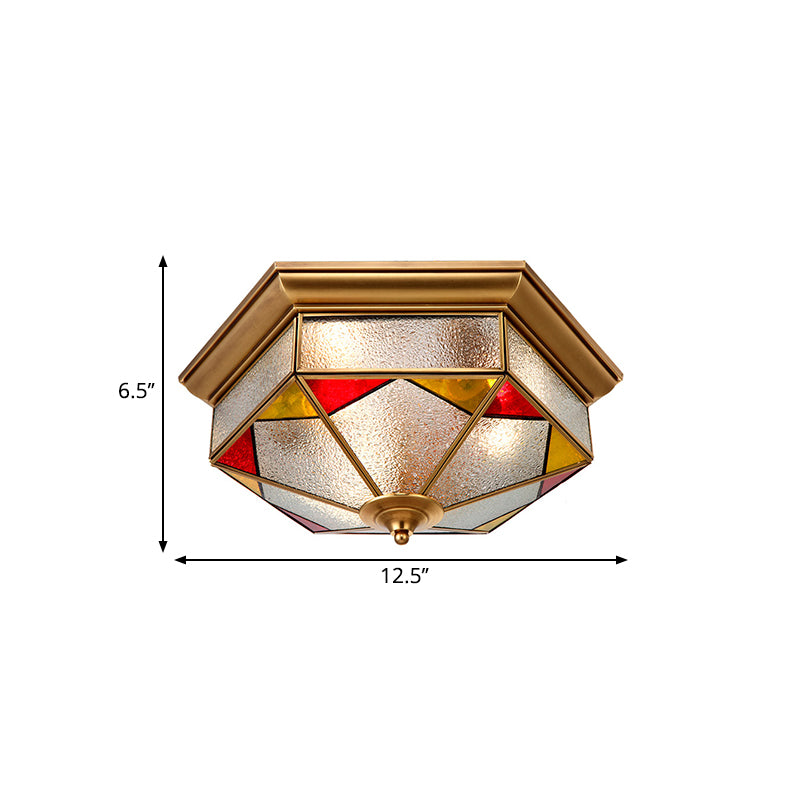 Rote Blasenglas-Deckenleuchte, sechseckig, 2/3 Köpfe, kolonialistische Unterputzleuchte für Schlafzimmer, 12,5"/19" Breite