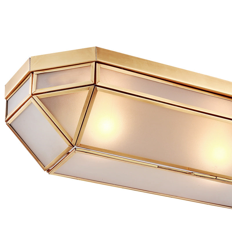 Brass 2 Lights Flush Mount Fixture Colonialism Bevel Frosted Glass Rectangle Ceiling Mounted Light for Foyer