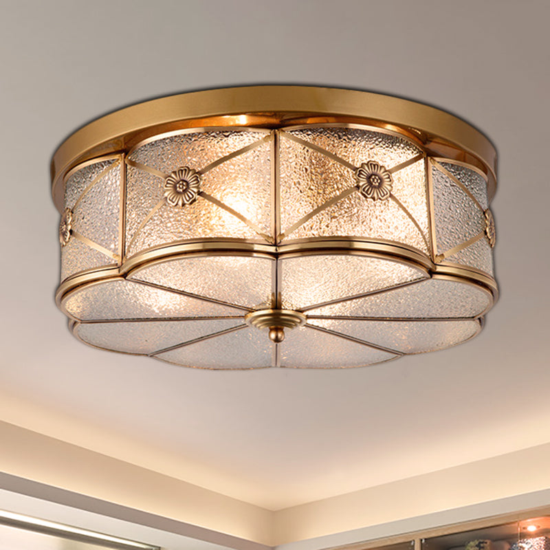 14 "/18" W Scalloped Bedroom Flush Mount Light Colonial Seedy Glas 3/4 Bulbs Brass Close to Ceiling Lamp