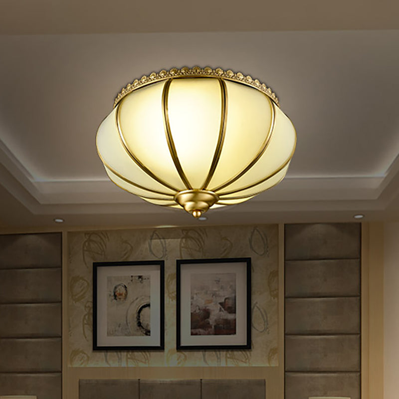 14 "/18" Large Sphère Flush Mount Lighting Retro White Glass 3 Heads Brass Ceiling Light Fixture for Bedroom