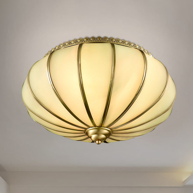 14"/18" Wide Sphere Flush Mount Lighting Retro White Glass 3 Heads Brass Ceiling Light Fixture for Bedroom