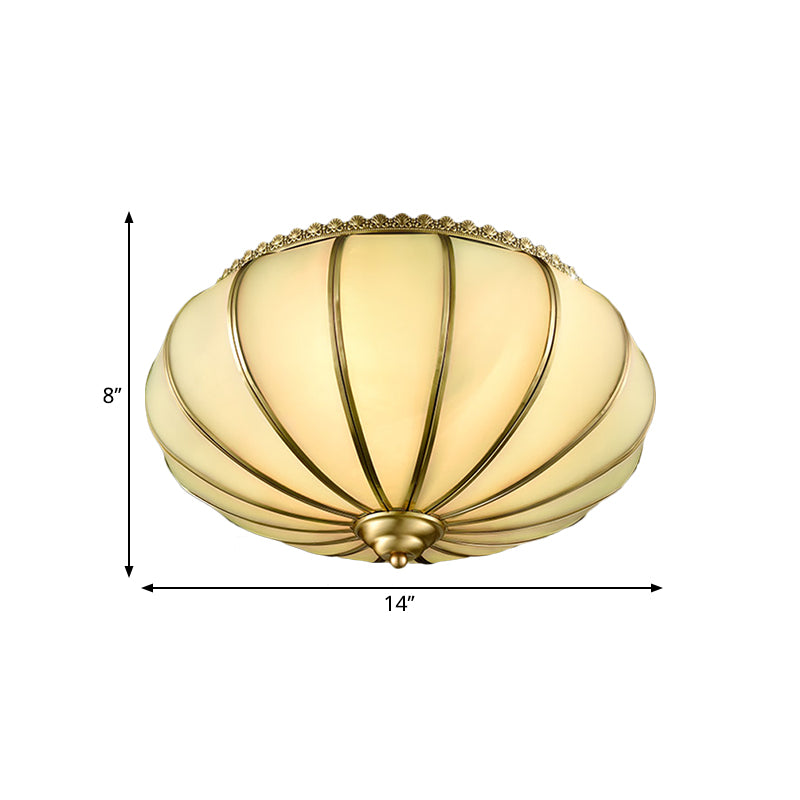 14"/18" Wide Sphere Flush Mount Lighting Retro White Glass 3 Heads Brass Ceiling Light Fixture for Bedroom