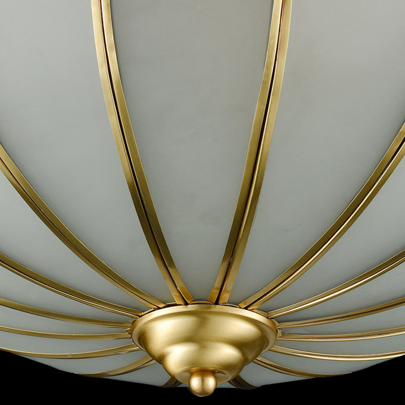 14"/18" Wide Sphere Flush Mount Lighting Retro White Glass 3 Heads Brass Ceiling Light Fixture for Bedroom