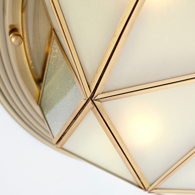 Brass 6 têtes Flush Mount Lamp Colonialism Sandblasted Glass Octagonal Ceiling Fixture for Living Room