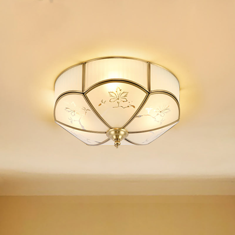 14 "/18" /23,5 " W Brass 3/4/6 heads flush mount lamp colonialism Sandfusped glass Scallloped techo fixture for Living Room