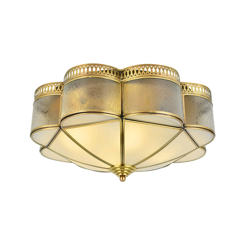 Curved Frosted Glass Brass Ceiling Flush Scallop 2 Heads Colonialist Flush Mount Lamp for Bedroom