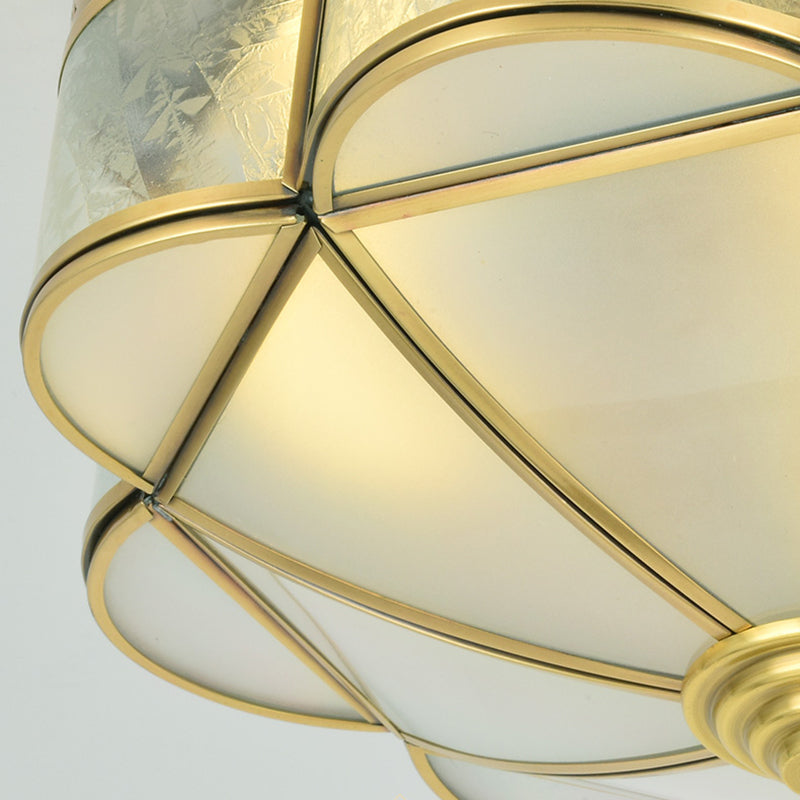 Curved Frosted Glass Brass Ceiling Flush Scallop 2 Heads Colonialist Flush Mount Lamp for Bedroom