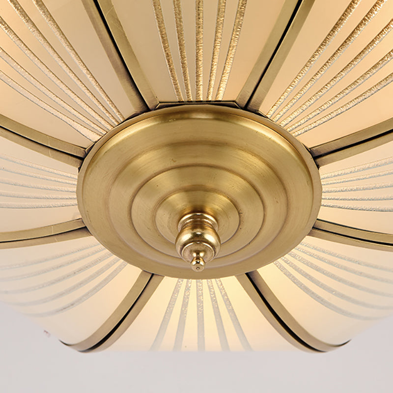 Brass 4 Lights Flush Mount Fixture Colonialism Satin Opal Glass Dome Ceiling Mounted Light for Hall