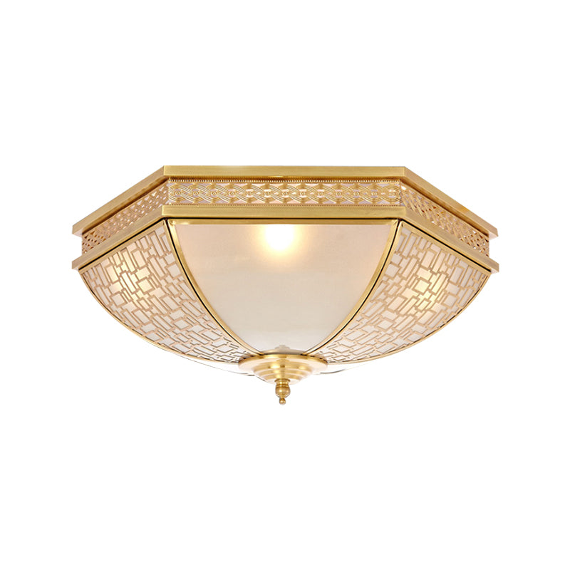 Dome Bedroom Flush Mount Light Colonial Opal Frosted Glass 3 Bulbs Brass Close to Ceiling Lamp