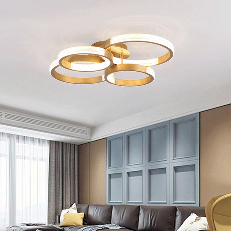 Nordic Style Golden Brushed Aluminum LED Ceiling Light Multi Rings Clear Acrylic Prismatic Shade Lighting Pendant for Living Room