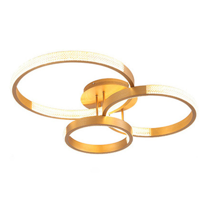 Nordic Style Golden Brushed Aluminum LED Ceiling Light Multi Rings Clear Acrylic Prismatic Shade Lighting Pendant for Living Room