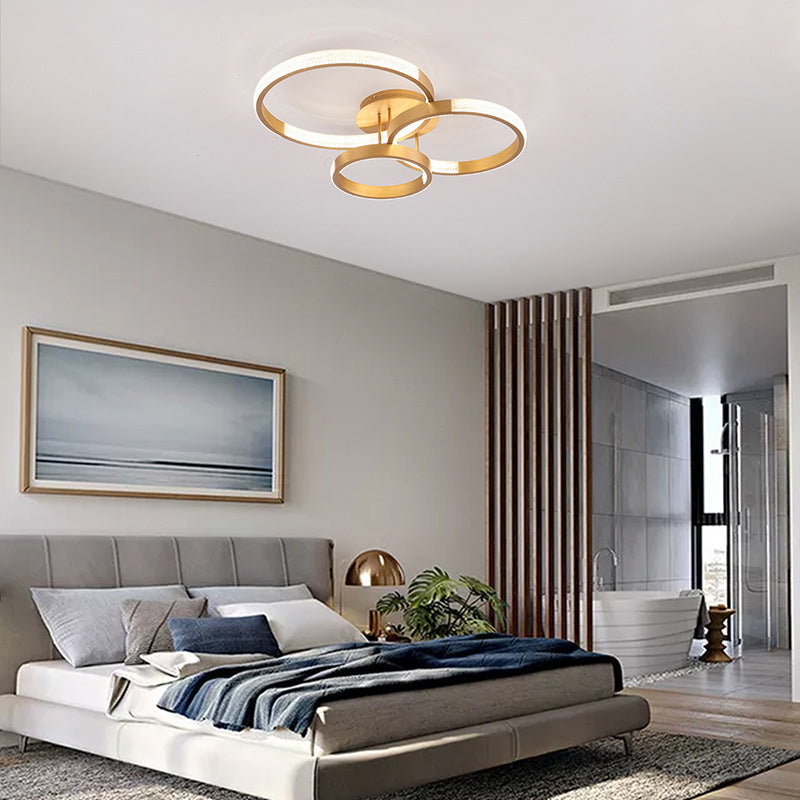 Nordic Style Golden Brushed Aluminum LED Ceiling Light Multi Rings Clear Acrylic Prismatic Shade Lighting Pendant for Living Room