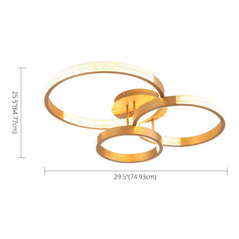 Nordischer Stil Golden gebürsteter Aluminium -LED -Deckenleuchte Multi -Ringe Klar Acryl prismatische Schattenbeleuchtung Anhänger für Wohnzimmer