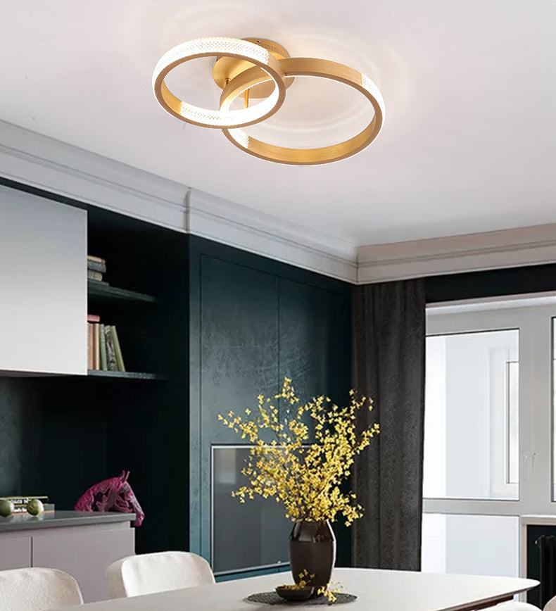 Nordic Style Golden Brushed Aluminum LED Ceiling Light Multi Rings Clear Acrylic Prismatic Shade Lighting Pendant for Living Room