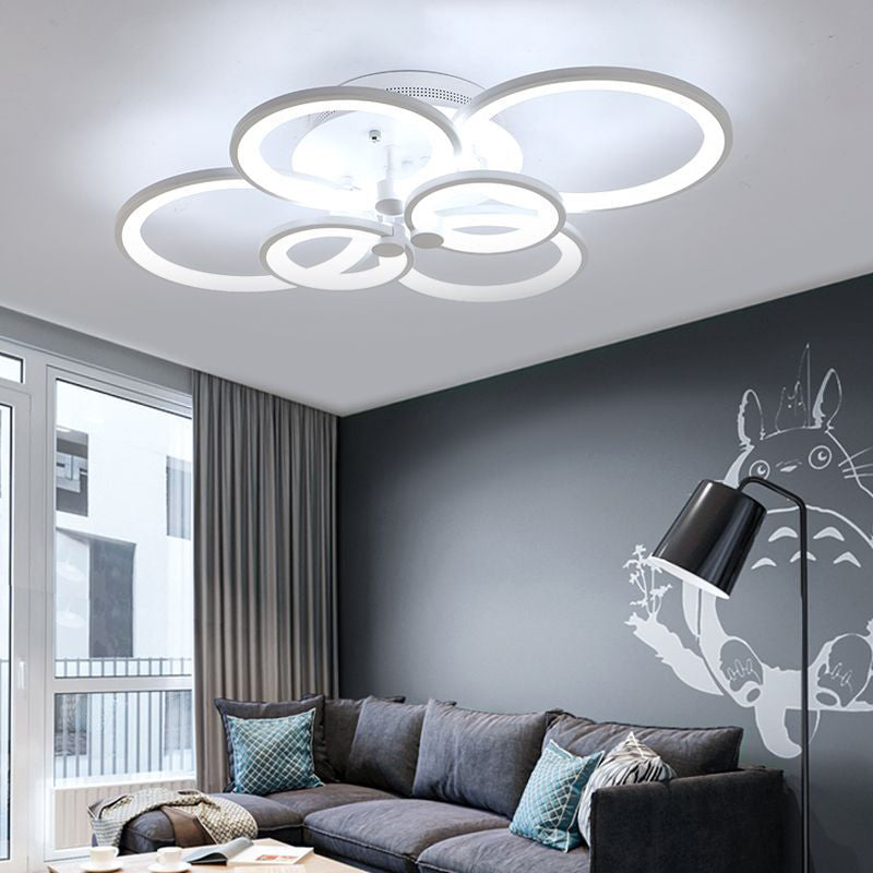 Acrylic Intersecting Rings LED Ceiling Light Metal Minimalist Style Semi Flush Mount Lighting Fixture in White