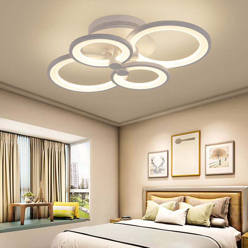 Acrylic Intersecting Rings LED Ceiling Light Metal Minimalist Style Semi Flush Mount Lighting Fixture in White