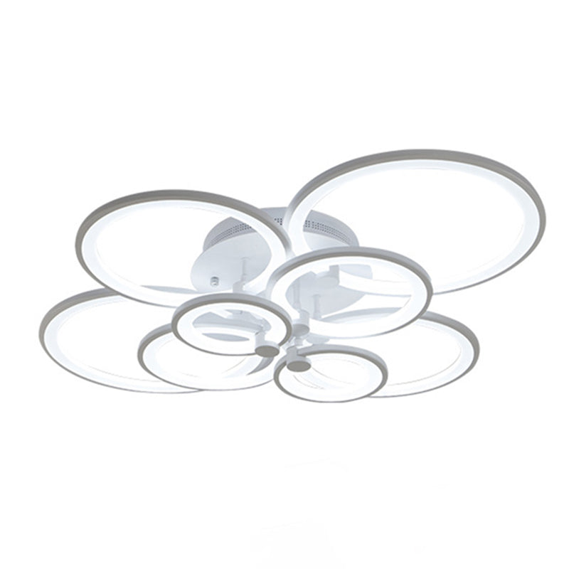 Acrylic Intersecting Rings LED Ceiling Light Metal Minimalist Style Semi Flush Mount Lighting Fixture in White