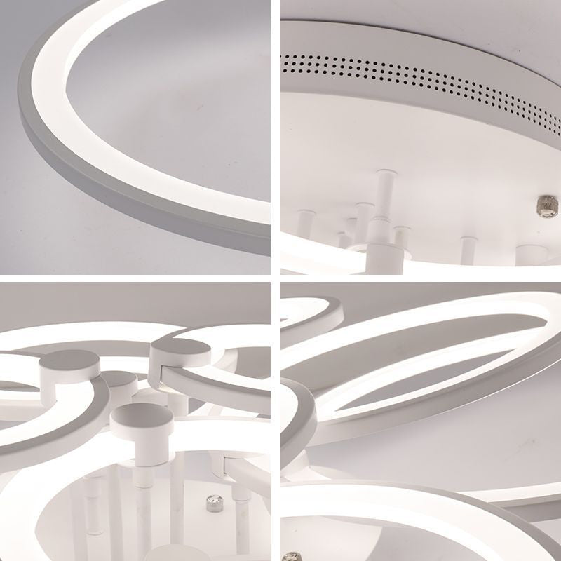 Acrylic Intersecting Rings LED Ceiling Light Metal Minimalist Style Semi Flush Mount Lighting Fixture in White