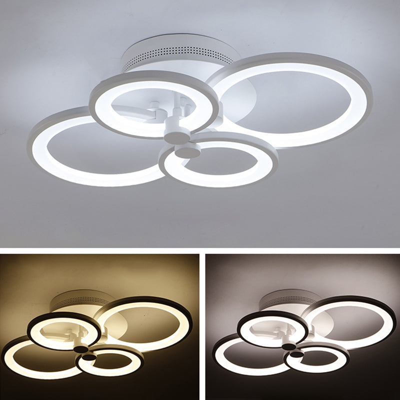 Acrylic Intersecting Rings LED Ceiling Light Metal Minimalist Style Semi Flush Mount Lighting Fixture in White