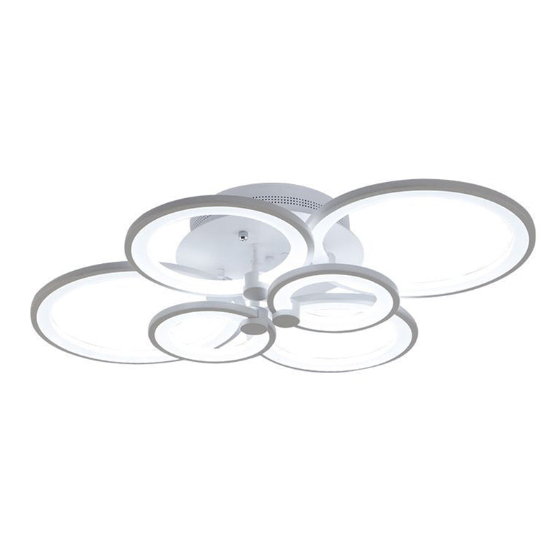 Acrylic Intersecting Rings LED Ceiling Light Metal Minimalist Style Semi Flush Mount Lighting Fixture in White