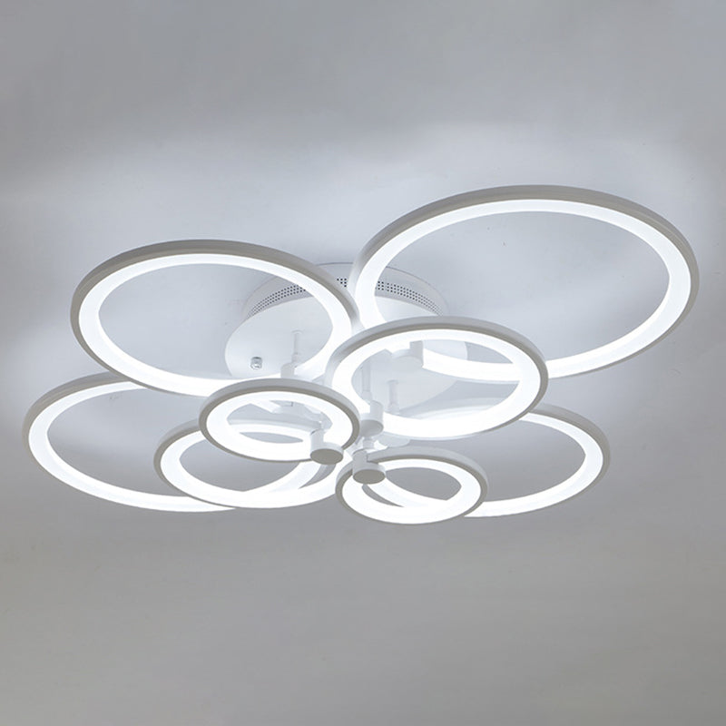 Acrylic Intersecting Rings LED Ceiling Light Metal Minimalist Style Semi Flush Mount Lighting Fixture in White