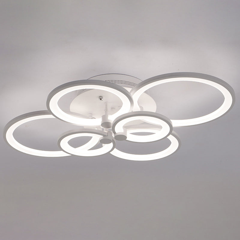 Acrylic Intersecting Rings LED Ceiling Light Metal Minimalist Style Semi Flush Mount Lighting Fixture in White