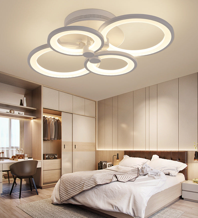 Acrylic Intersecting Rings LED Ceiling Light Metal Minimalist Style Semi Flush Mount Lighting Fixture in White