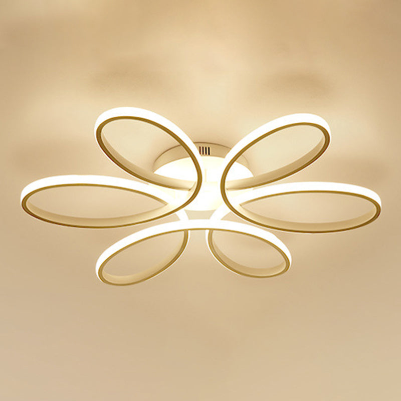 Petal Shape Minimalist LED Line Light Aluminum Contemporary Style Dining Room Semi Flush Mount Lighting Fixture