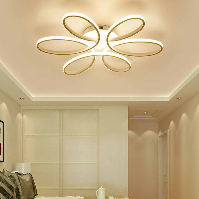 Petal Shape Minimalist LED Line Light Aluminum Contemporary Style Dining Room Semi Flush Mount Lighting Fixture