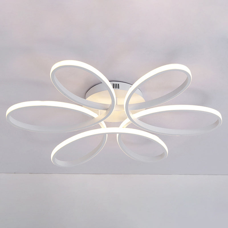 Petal Shape Minimalist LED Line Light Aluminum Contemporary Style Dining Room Semi Flush Mount Lighting Fixture