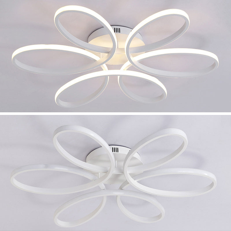 Petal Shape Minimalist LED Line Light Aluminum Contemporary Style Dining Room Semi Flush Mount Lighting Fixture