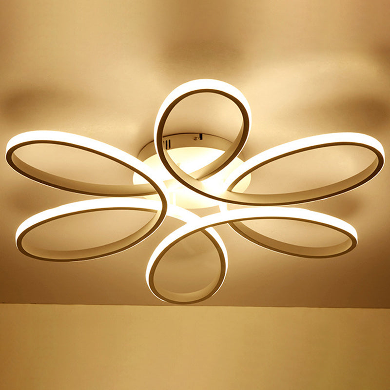 Petal Shape Minimalist LED Line Light Aluminum Contemporary Style Dining Room Semi Flush Mount Lighting Fixture