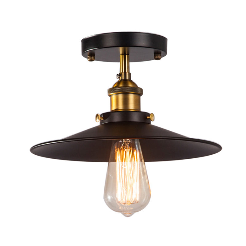 Zwart smeedijzeren industriële stijl plafondlamp metalen schotelschaduw vintage verlichting voor buik voor ganging