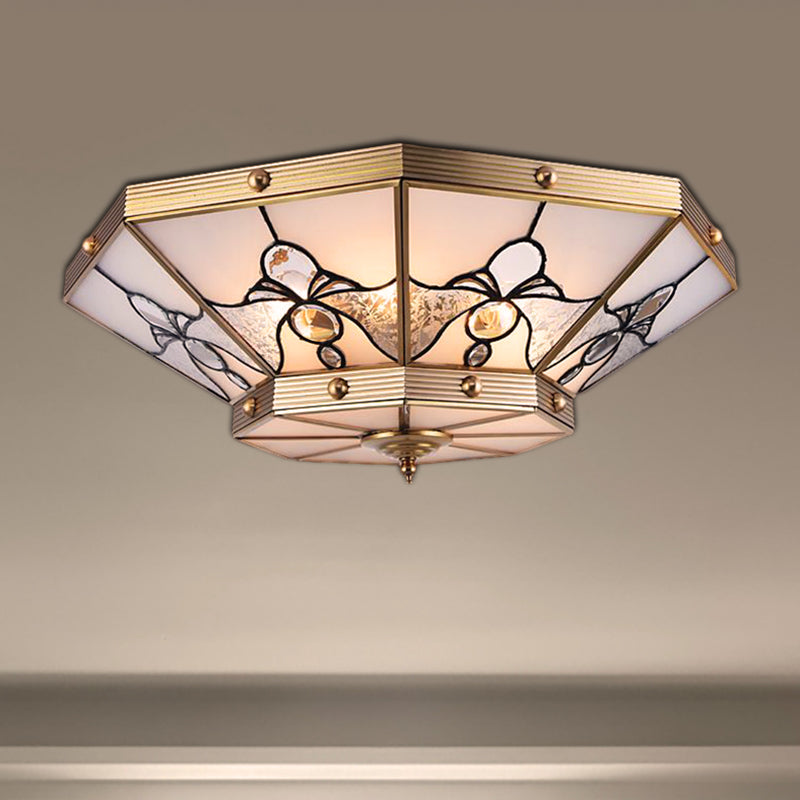 16"/19.5" W Frosted Glass Brass Ceiling Flush Conical 4 Heads Colonialist Flush Mount Lamp for Bedroom