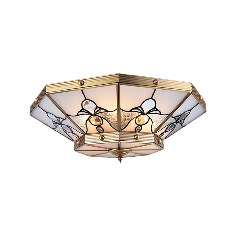 16"/19.5" W Frosted Glass Brass Ceiling Flush Conical 4 Heads Colonialist Flush Mount Lamp for Bedroom