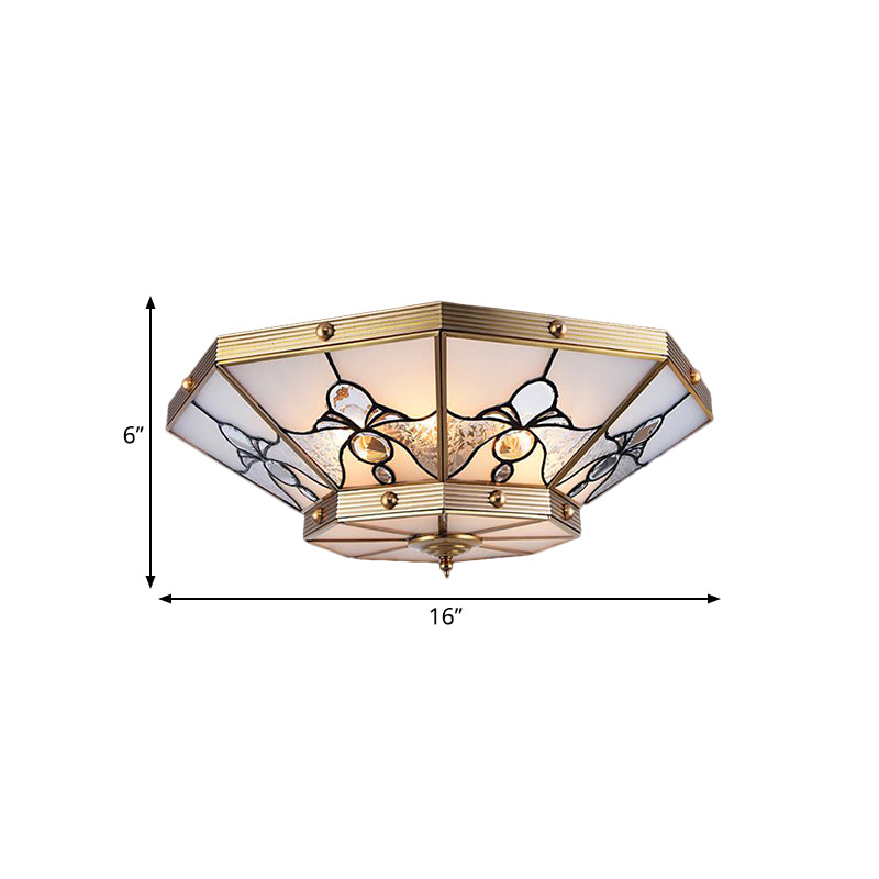 16"/19.5" W Frosted Glass Brass Ceiling Flush Conical 4 Heads Colonialist Flush Mount Lamp for Bedroom