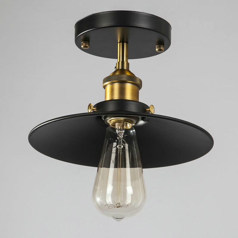 Single Light Retro Industrial Style Mini Ceiling Light with Black Metal Saucer Shade Hallway Aisle Suspension Lighting Fixture