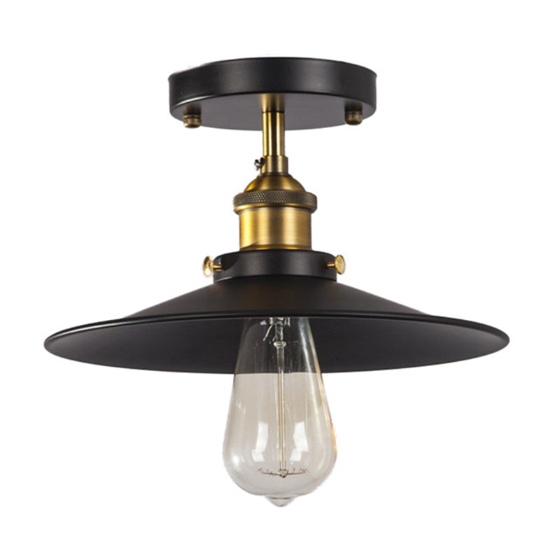 Single Light Retro Industrial Style Mini Ceiling Light with Black Metal Saucer Shade Hallway Aisle Suspension Lighting Fixture