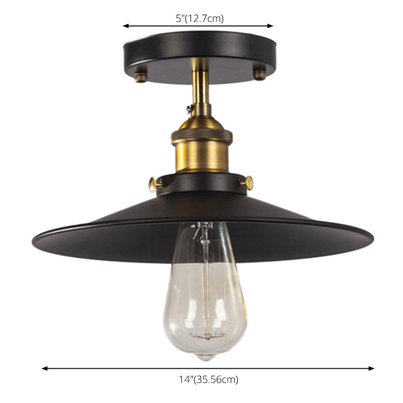 Single Light Retro Industrial Style Mini Ceiling Light with Black Metal Saucer Shade Hallway Aisle Suspension Lighting Fixture