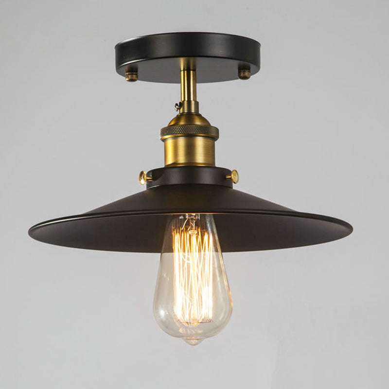 Single Light Retro Industrial Style Mini Ceiling Light with Black Metal Saucer Shade Hallway Aisle Suspension Lighting Fixture